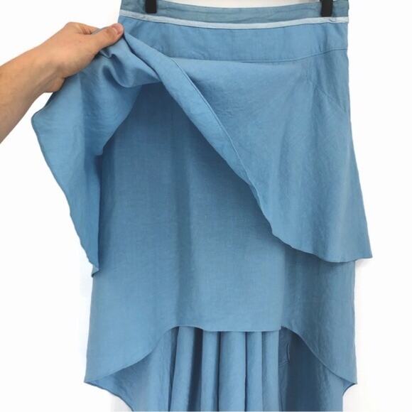 BALENCIAGA Linen Handkerchief High-Low Linen Skirt Light Blue 40 *Authentic - Picture 3 of 16